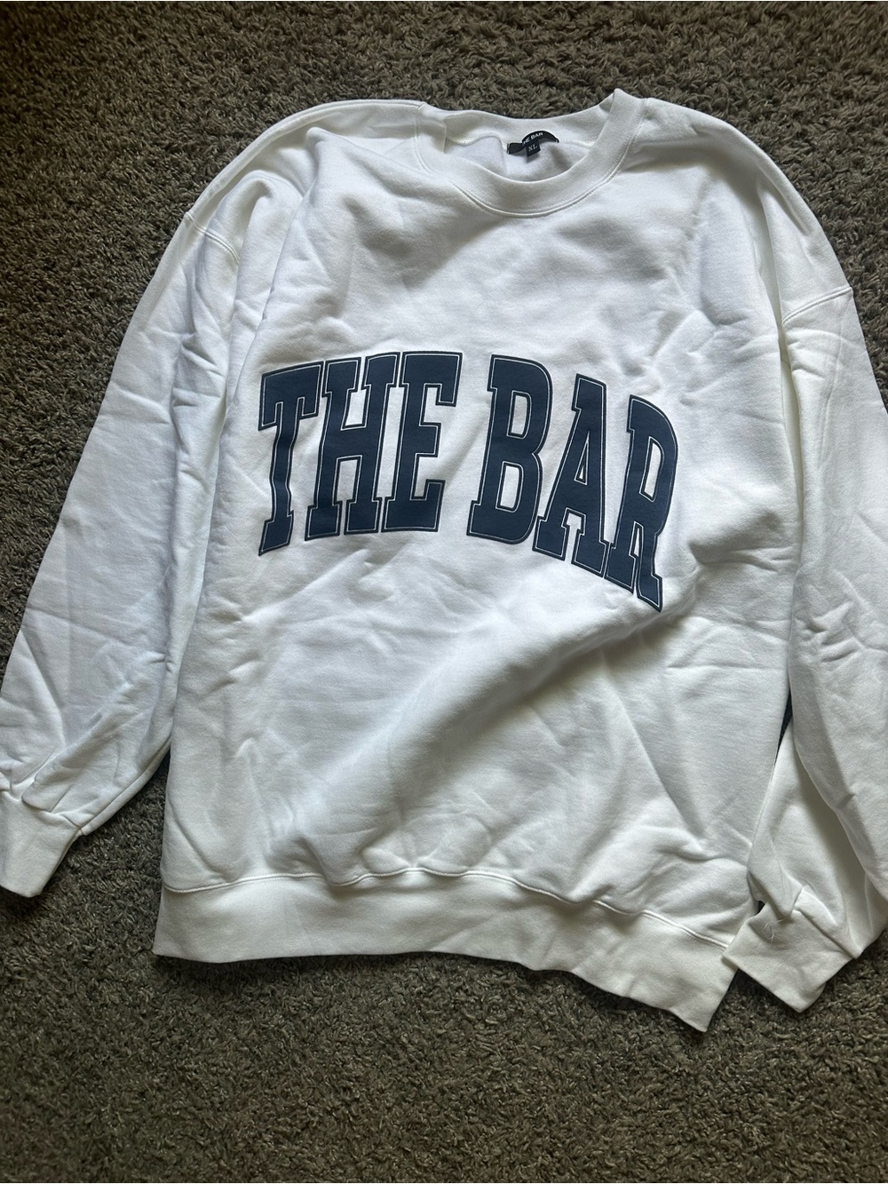 The Bar White Sweatshirt with Navy Logo